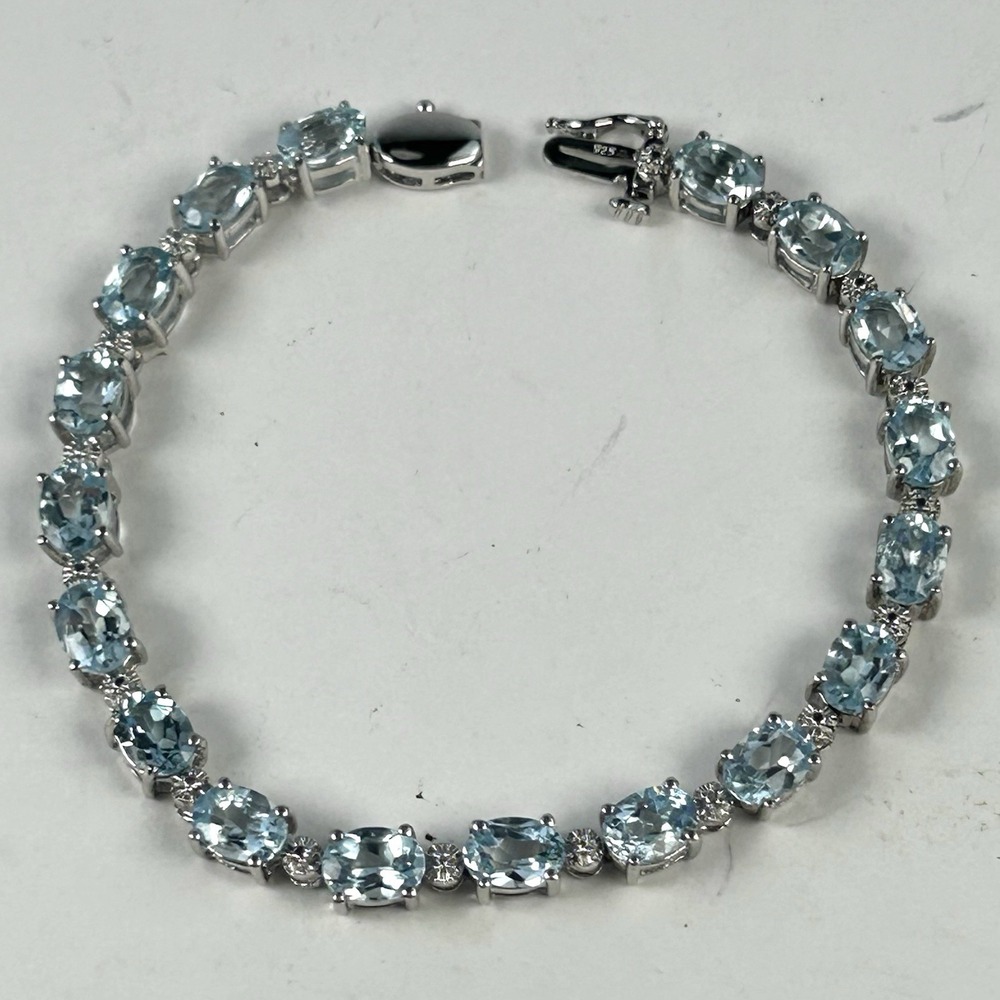 RII Rama Impex 925 Sterling Silver Aqua CZ Tennis Bracelet 7.5" 15.1g